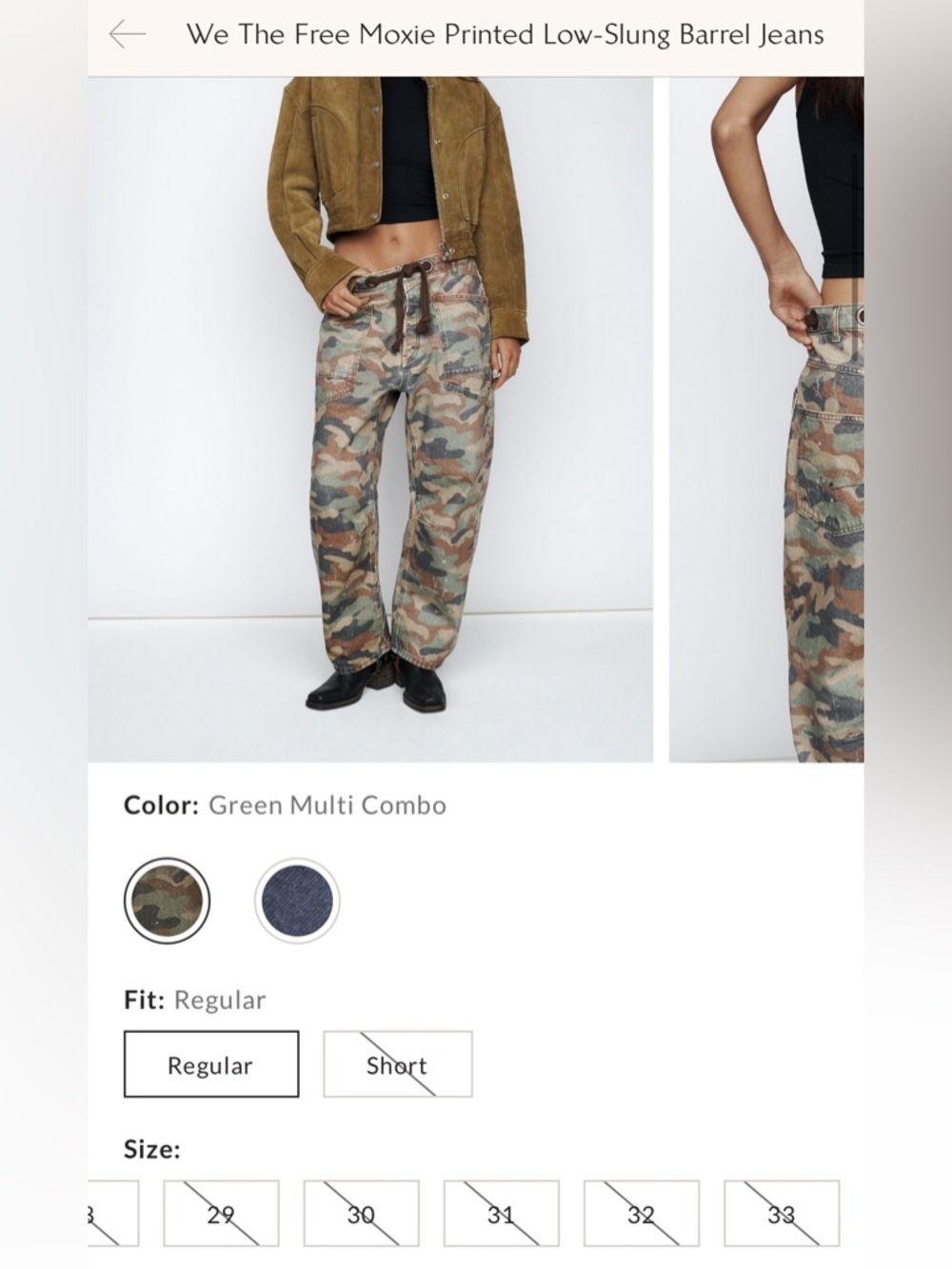 NWOT Free People We The Free Moxie Printed Low-Slung Barrel Jeans Green - 27, 30 - Picture 10 of 14